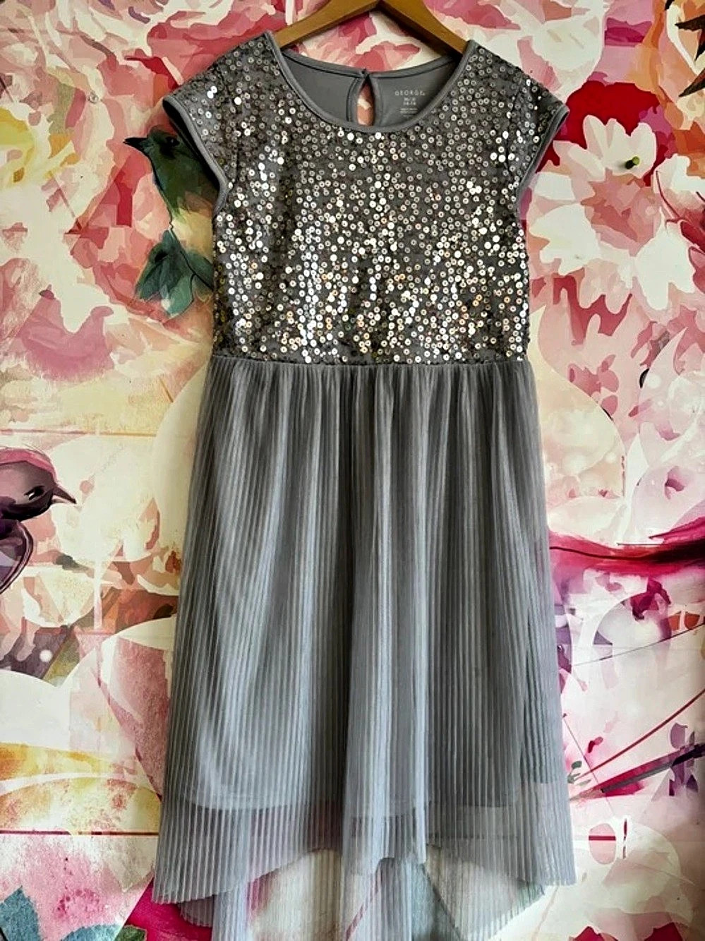 George Sequin Pleated Midi Dress in Gray